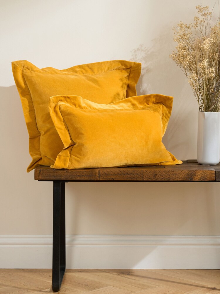 Truly Gold Velvet Flange Square 100% Cotton Cushion - Image 1 of 3