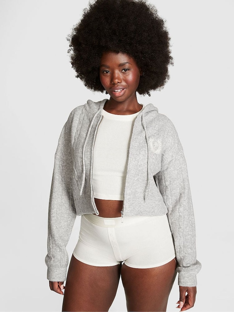 Victoria's Secret PINK Heather Grey Full Zip Cable Knit Hoodie - Image 1 of 3