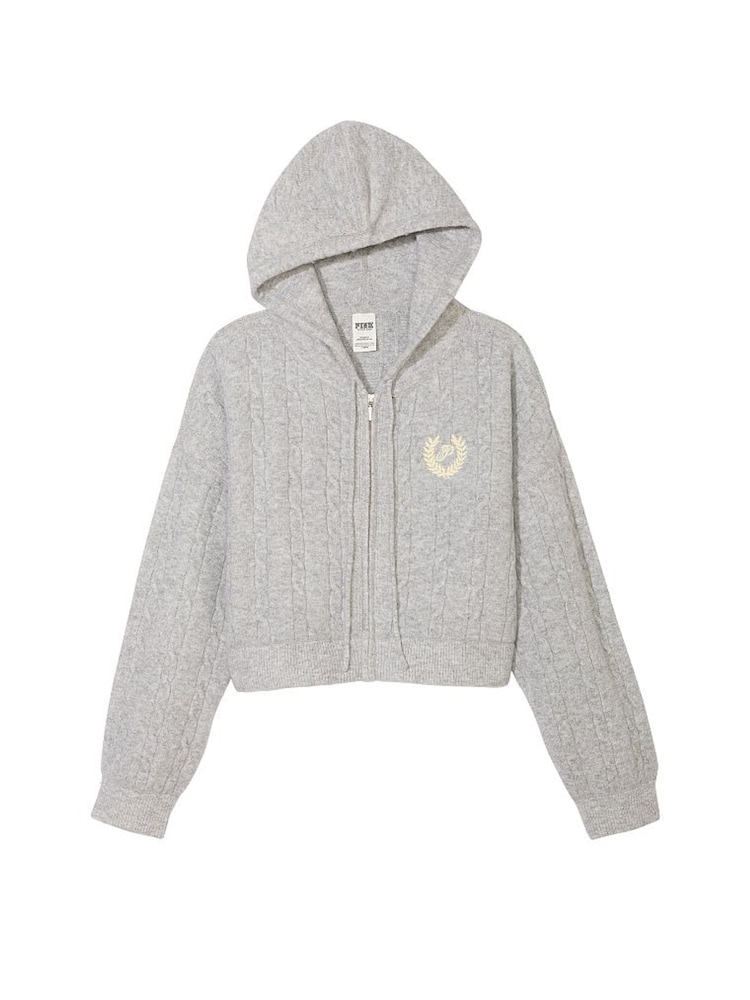 Victoria's Secret PINK Heather Grey Full Zip Cable Knit Hoodie - Image 3 of 3