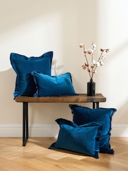 Truly Blue Velvet Flange Lombard 100% Cotton Cushion - Image 1 of 3