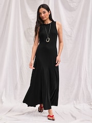 Ro&Zo Black Petite Slub Jersey Seam Detail Midi Dress - Image 1 of 6