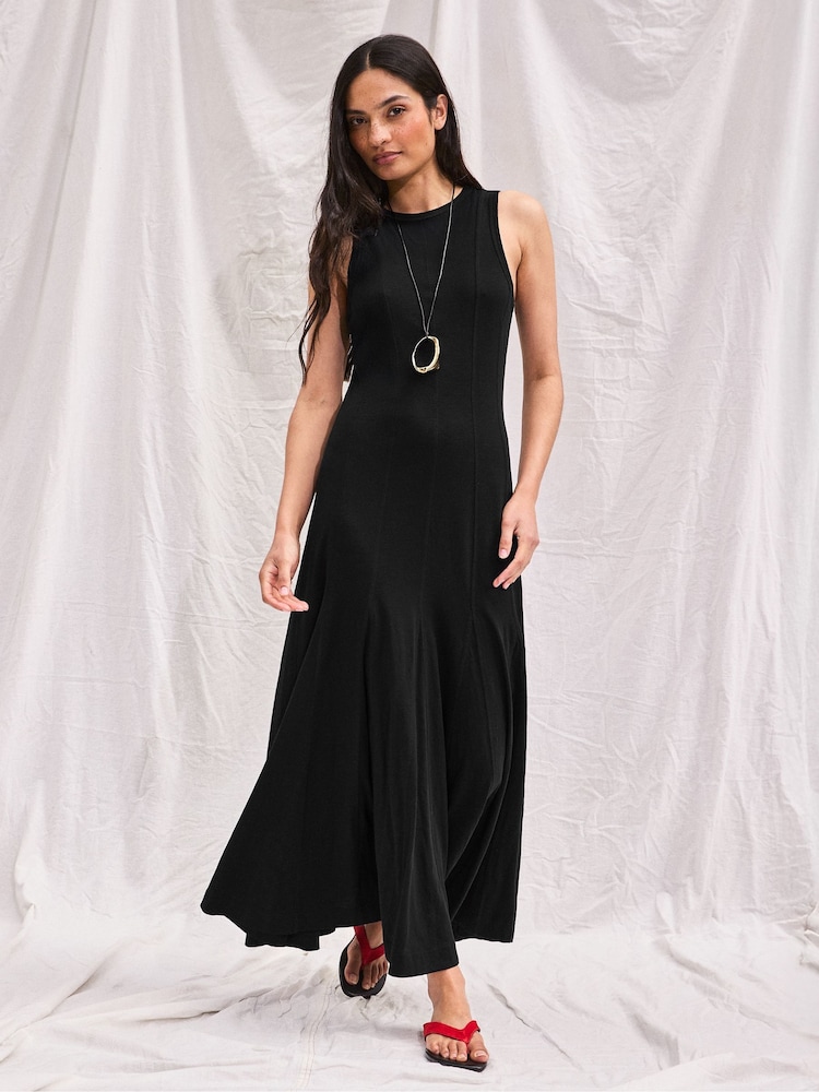 Ro&Zo Black Petite Slub Jersey Seam Detail Midi Dress - Image 1 of 6