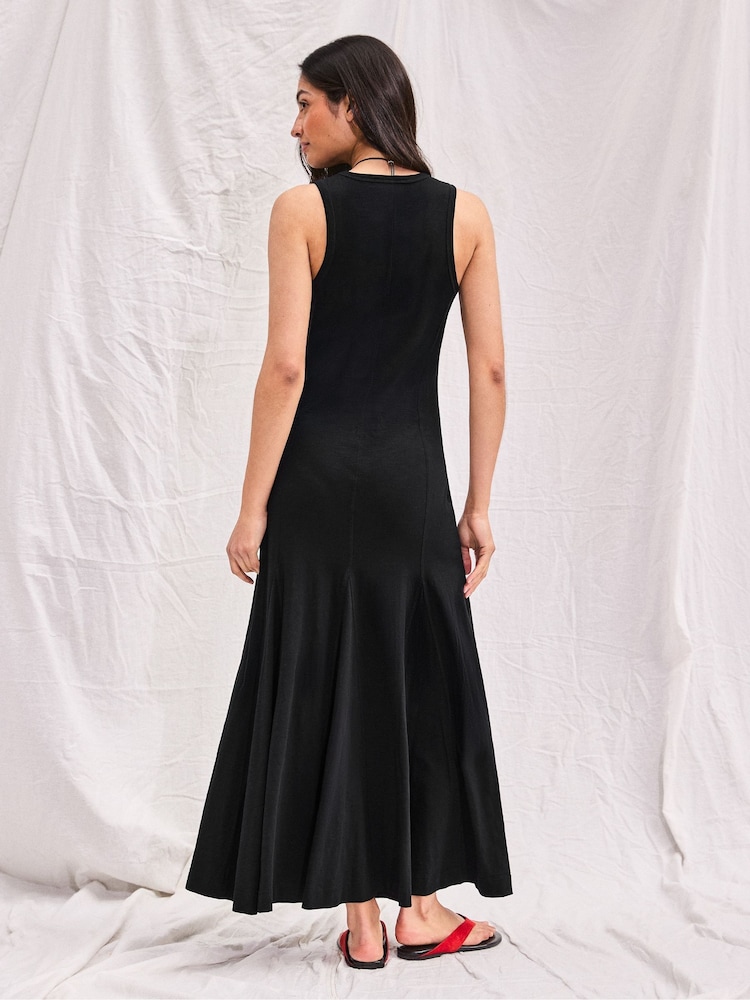 Ro&Zo Black Petite Slub Jersey Seam Detail Midi Dress - Image 2 of 6