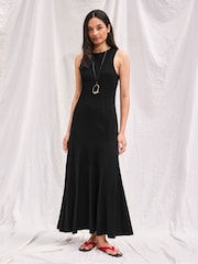 Ro&Zo Black Petite Slub Jersey Seam Detail Midi Dress - Image 3 of 6