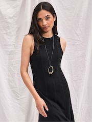 Ro&Zo Black Petite Slub Jersey Seam Detail Midi Dress - Image 4 of 6