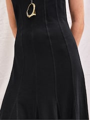 Ro&Zo Black Petite Slub Jersey Seam Detail Midi Dress - Image 6 of 6
