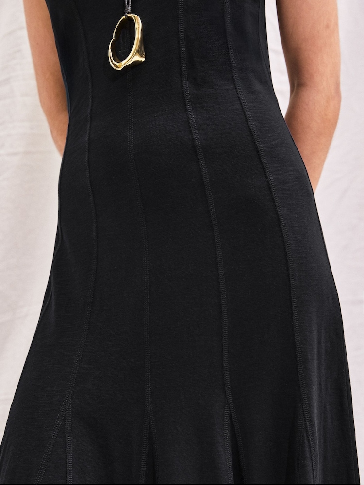 Ro&Zo Black Petite Slub Jersey Seam Detail Midi Dress - Image 6 of 6
