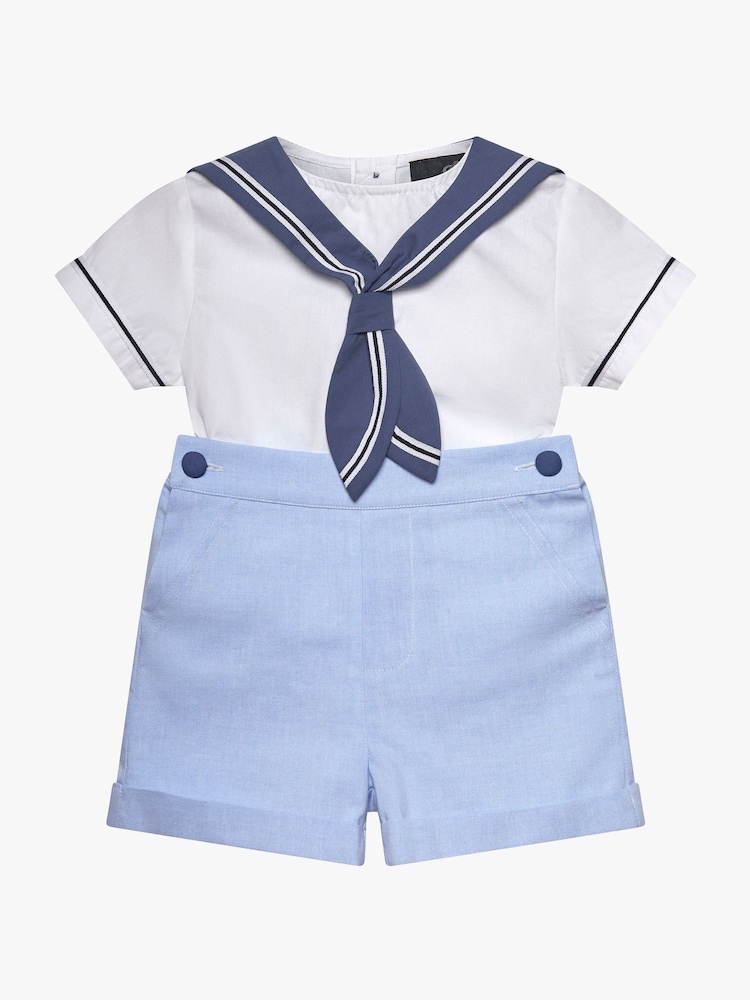 Trotters London Blue Little Pale 100% Cotton Edward Sailor Set - Image 1 of 3 Trotters London Blue Little Pale 100% Cotton Edward Sailor Set - Image 1 of 3