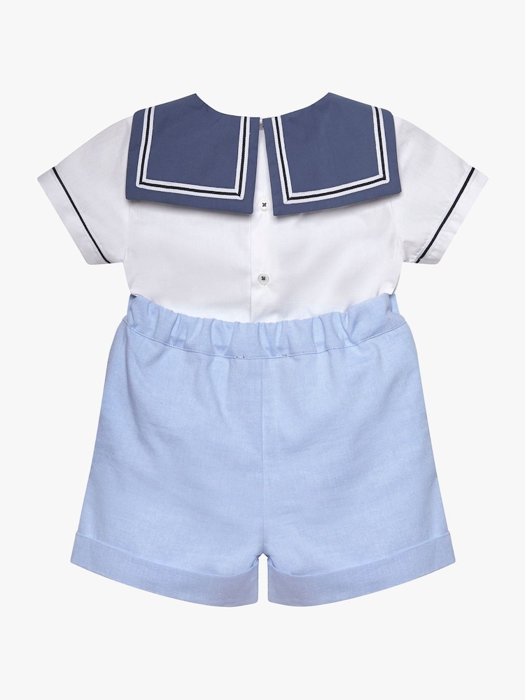 Trotters London Blue Little Pale 100% Cotton Edward Sailor Set - Image 2 of 3 Trotters London Blue Little Pale 100% Cotton Edward Sailor Set - Image 2 of 3