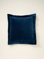 Truly Blue Velvet Flange Square 100% Cotton Cushion - Image 2 of 3