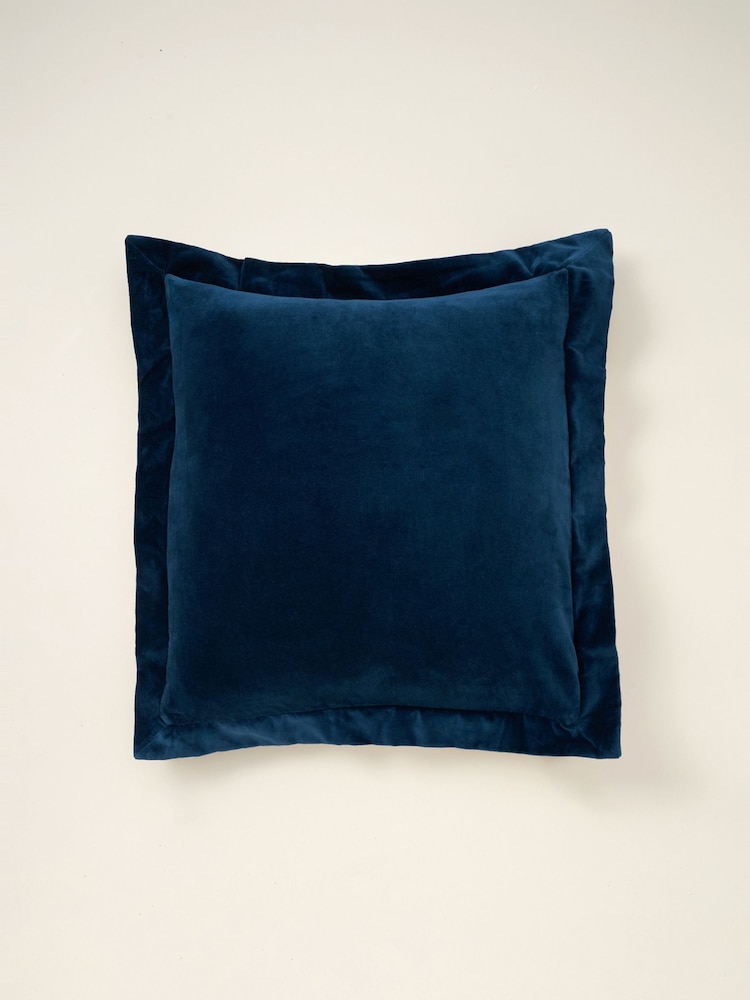Truly Blue Velvet Flange Square 100% Cotton Cushion - Image 2 of 3