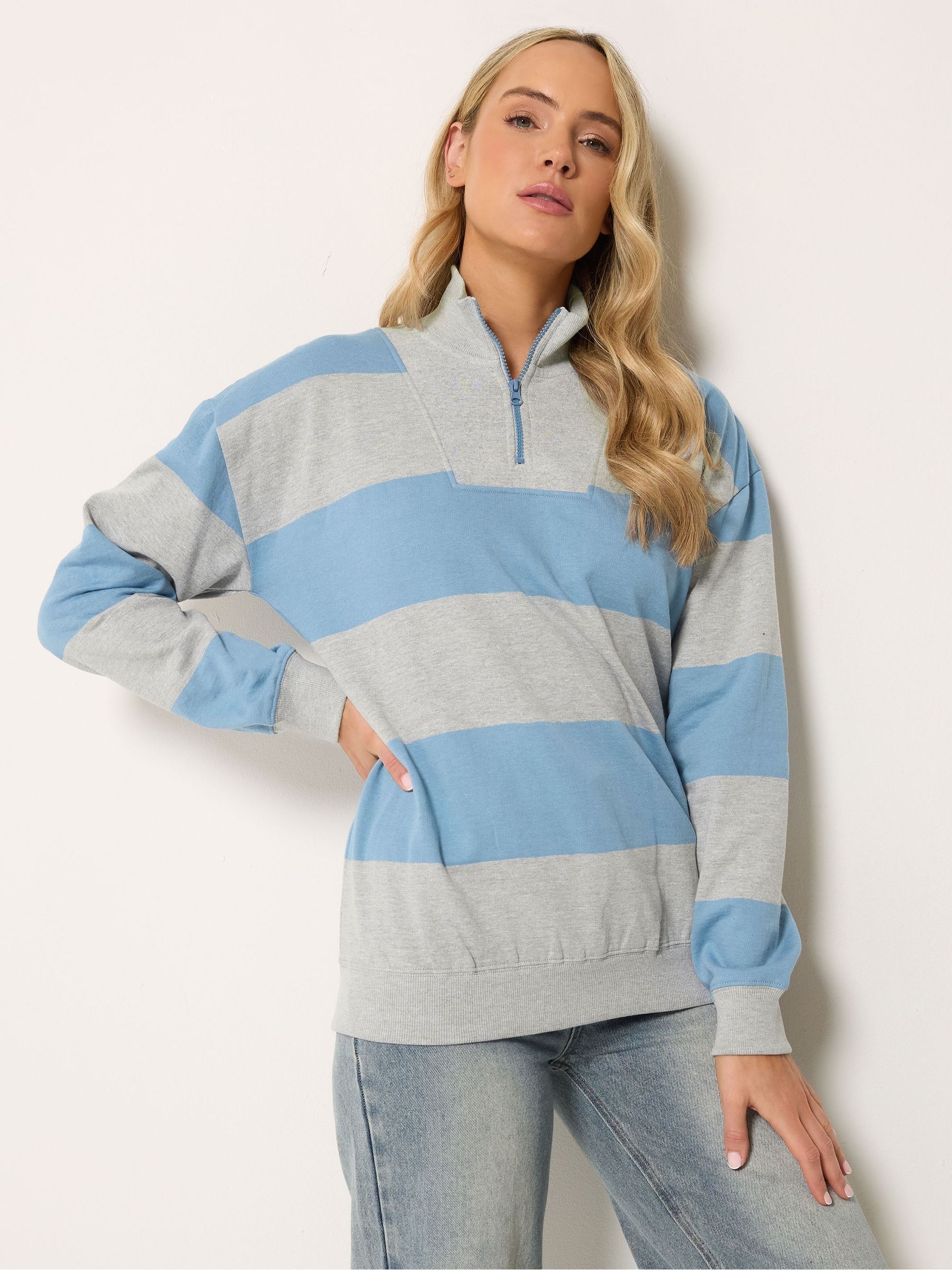 Long Tall Sally Women's Grey Stripe Half Zip Sweatshirt - Image 1