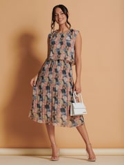 Jolie Moi Pink Chiffon Pleated Overlay Midi Dress - Image 1 of 6