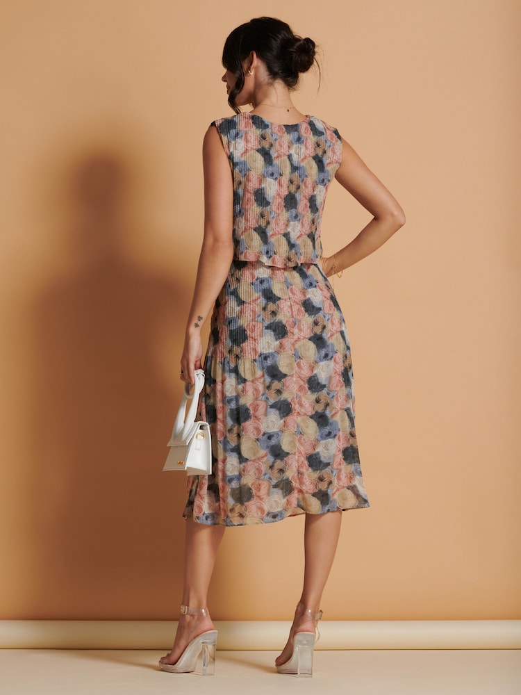 Jolie Moi Pink Chiffon Pleated Overlay Midi Dress - Image 2 of 6