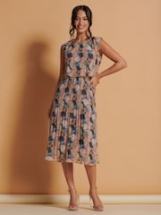 Jolie Moi Pink Chiffon Pleated Overlay Midi Dress - Image 5 of 6