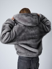 Grey Plush Faux Fur Hooded Jacket - Image 2 of 7