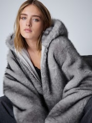 Grey Plush Faux Fur Hooded Jacket - Image 3 of 7