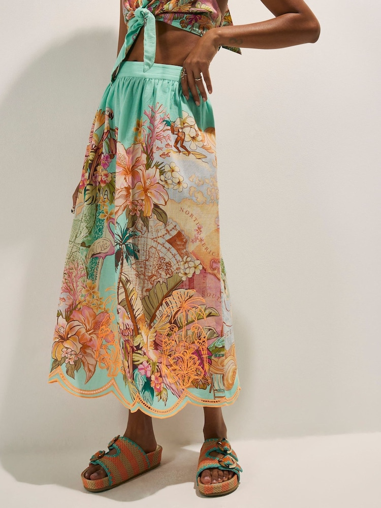 River Island Green Del Maar Floral Cutwork Maxi Skirt - Image 1 of 4