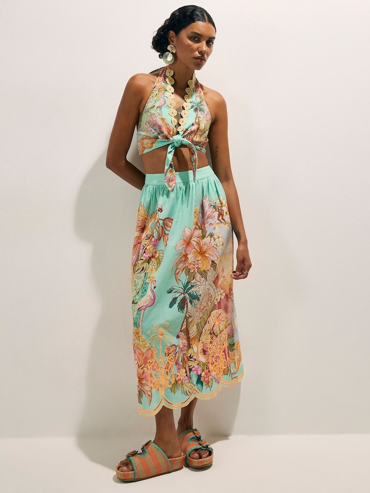 River Island Green Del Maar Floral Cutwork Maxi Skirt - Image 2 of 4