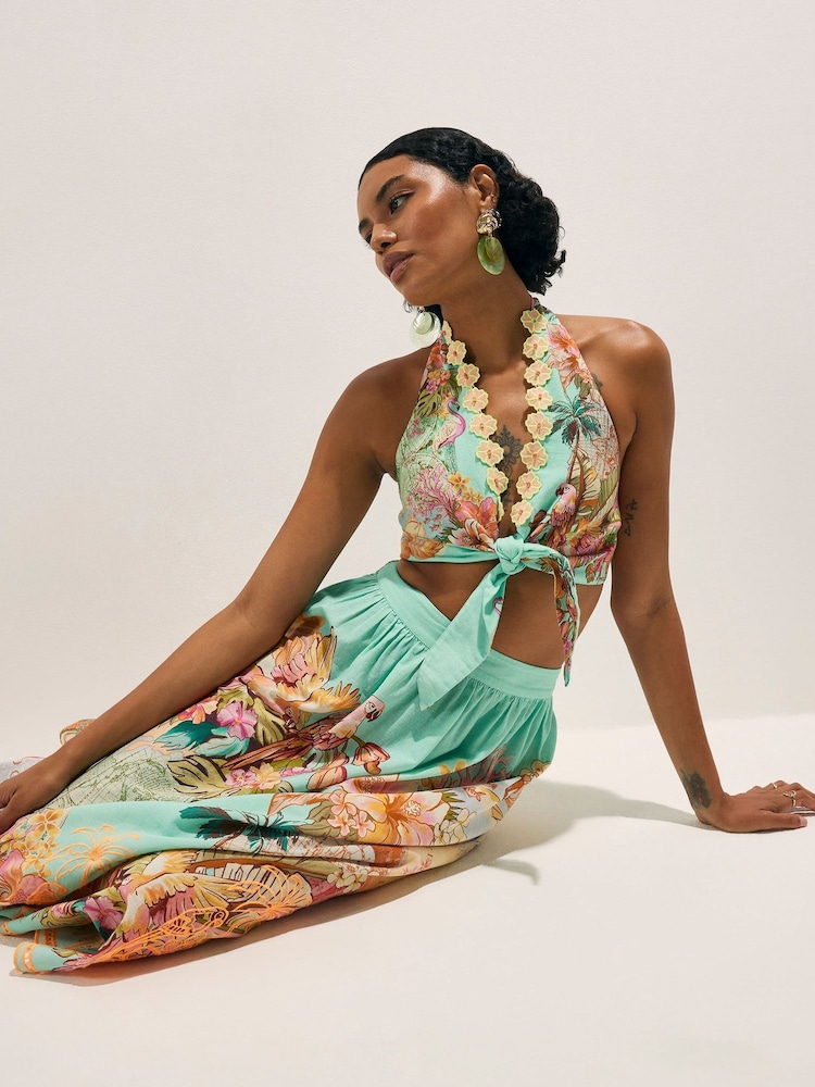 River Island Green Del Maar Floral Cutwork Maxi Skirt - Image 4 of 4