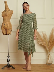 Jolie Moi Green Floral Chiffon Frill Hem Midi Dress - Image 1 of 6