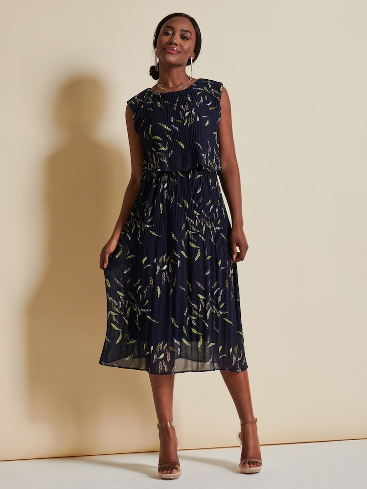 Jolie Moi Blue Chiffon Pleated Overlay Midi Dress - Image 1 of 6