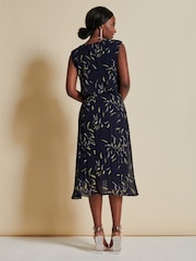 Jolie Moi Blue Chiffon Pleated Overlay Midi Dress - Image 2 of 6