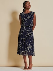 Jolie Moi Blue Chiffon Pleated Overlay Midi Dress - Image 3 of 6