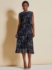 Jolie Moi Blue Chiffon Pleated Overlay Midi Dress - Image 4 of 6
