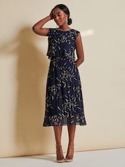 Jolie Moi Blue Chiffon Pleated Overlay Midi Dress - Image 5 of 6