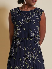 Jolie Moi Blue Chiffon Pleated Overlay Midi Dress - Image 6 of 6
