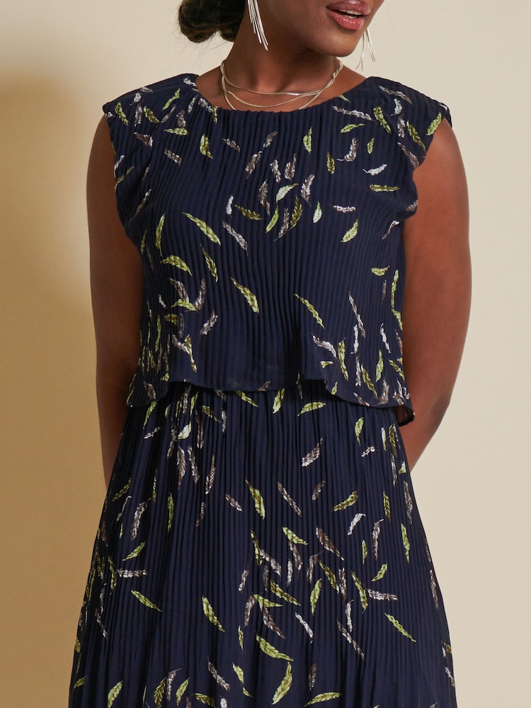 Jolie Moi Blue Chiffon Pleated Overlay Midi Dress - Image 6 of 6
