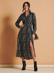 Jolie Moi Black Wrap Shirt Maxi Dress - Image 1 of 6