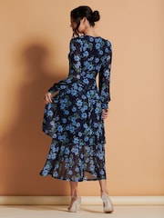 Jolie Moi Blue Floral Mesh Midi Dress - Image 2 of 6