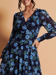 Jolie Moi Blue Floral Mesh Midi Dress - Image 6 of 6