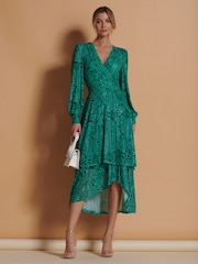 Jolie Moi Green Abstract Mesh Midi Dress - Image 1 of 6