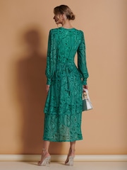 Jolie Moi Green Abstract Mesh Midi Dress - Image 2 of 6