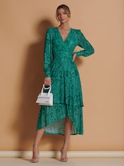 Jolie Moi Green Abstract Mesh Midi Dress - Image 3 of 6