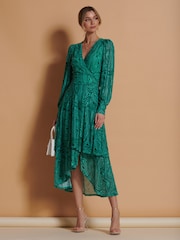 Jolie Moi Green Abstract Mesh Midi Dress - Image 4 of 6