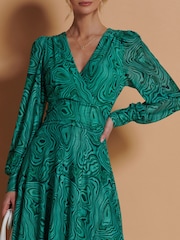 Jolie Moi Green Abstract Mesh Midi Dress - Image 5 of 6