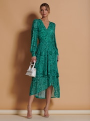 Jolie Moi Green Abstract Mesh Midi Dress - Image 6 of 6