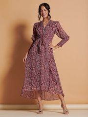 Jolie Moi Red Chiffon Print Maxi Dress - Image 1 of 6
