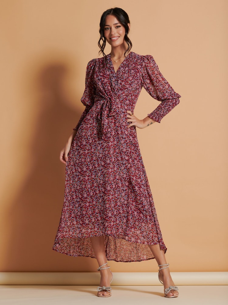 Jolie Moi Red Chiffon Print Maxi Dress - Image 1 of 6 Jolie Moi Red Chiffon Print Maxi Dress - Image 1 of 6
