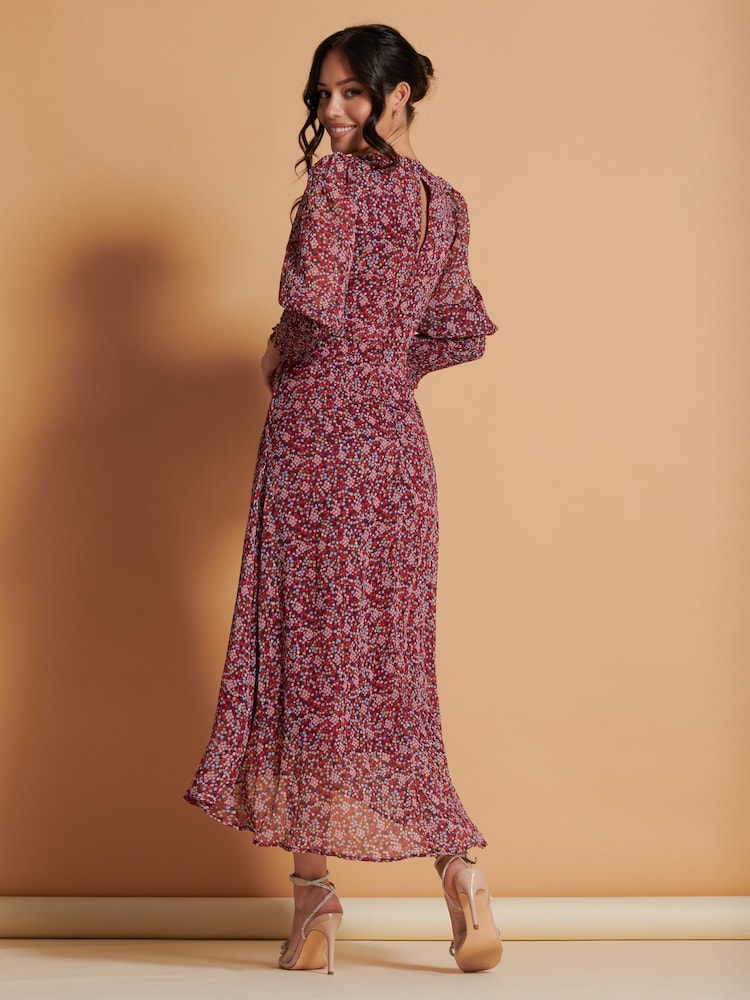Jolie Moi Red Chiffon Print Maxi Dress - Image 2 of 6 Jolie Moi Red Chiffon Print Maxi Dress - Image 2 of 6
