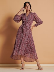 Jolie Moi Red Chiffon Print Maxi Dress - Image 4 of 6