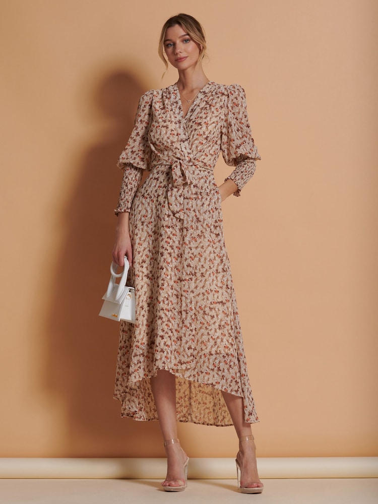 Jolie Moi Brown Chiffon Print Maxi Dress - Image 1 of 6