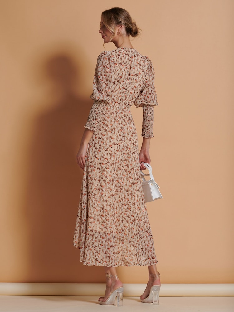 Jolie Moi Brown Chiffon Print Maxi Dress - Image 2 of 6