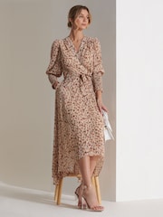 Jolie Moi Brown Chiffon Print Maxi Dress - Image 4 of 6
