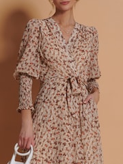 Jolie Moi Brown Chiffon Print Maxi Dress - Image 6 of 6