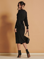 Jolie Moi Black Wrap Detail Jersey Bodycon Dress - Image 2 of 6